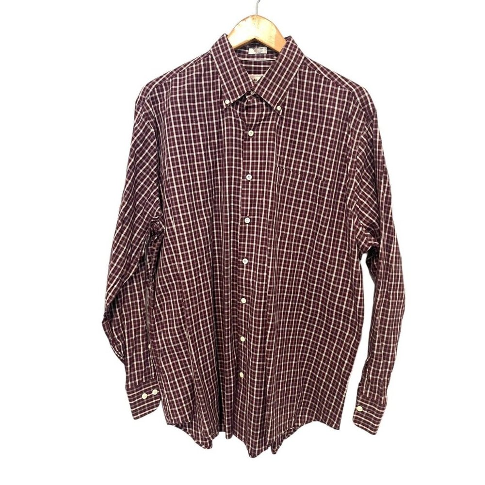 Peter Millar Shirt Mens XL Cranberry Gray Plaid Button Down Long Sleeve Casual